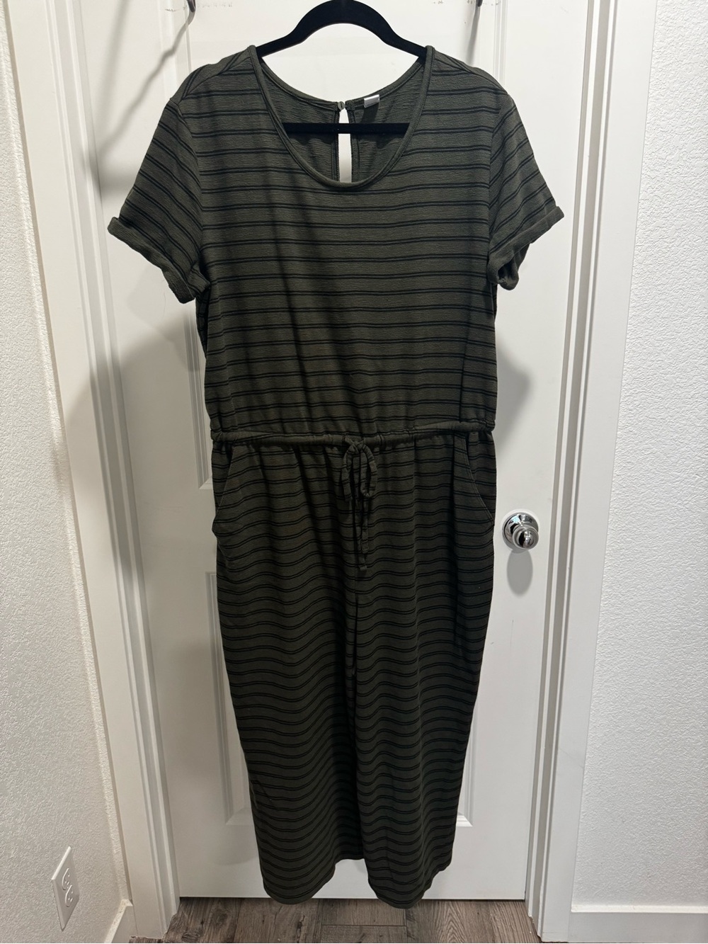 Old Navy Olive Stripe Cinched Waist Jumpsuit - XL